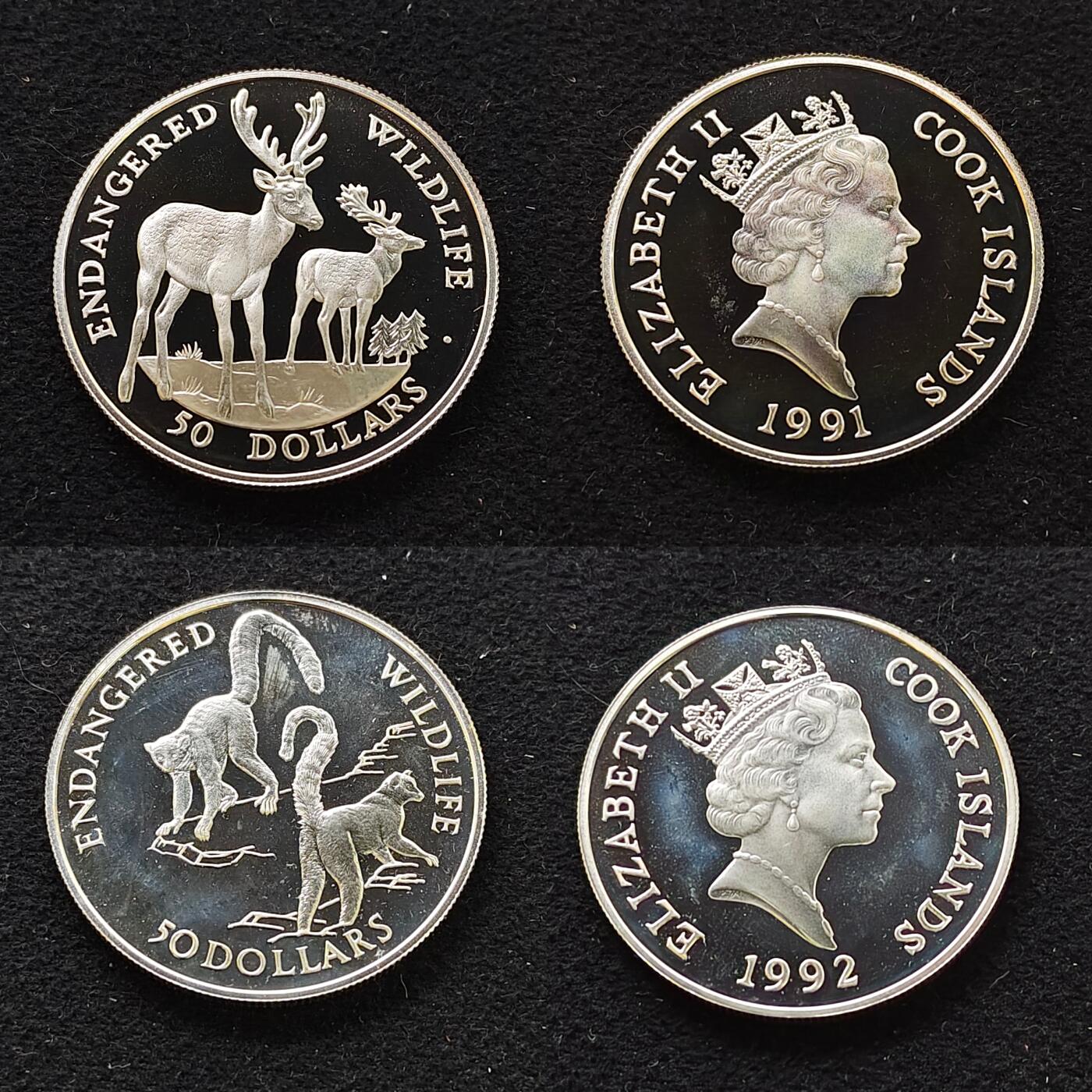 【全场包邮】纯粹捡漏拍479场（免费代拍第16场） 【大盒】库克群岛1990-1992年濒危动物系列33枚全银盒装套币-盒装带托盘