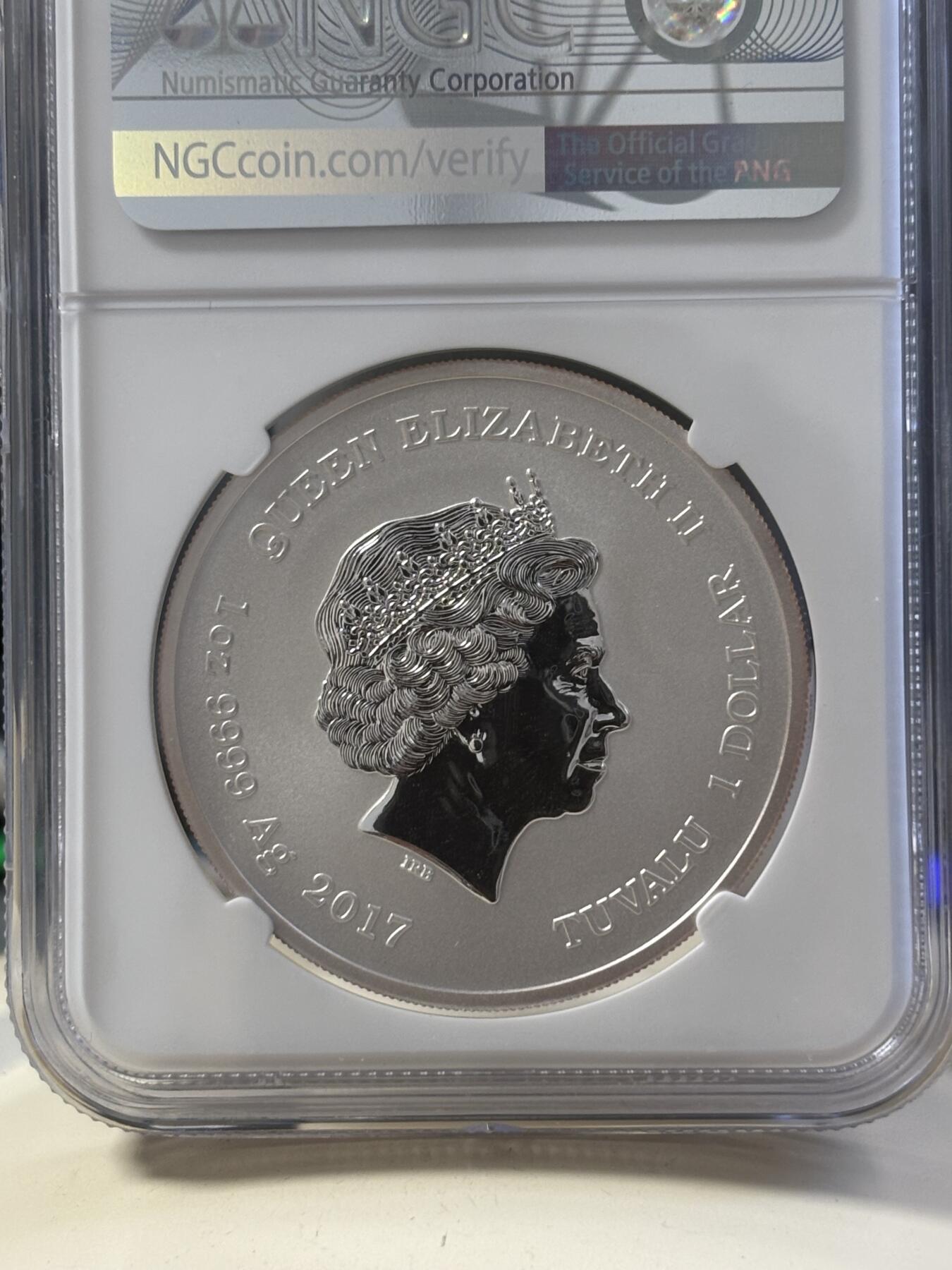 第182期拍卖 图瓦卢2017年漫威超级英雄蜘蛛侠纪念银币NGC-MS70，9999银，发行50000枚