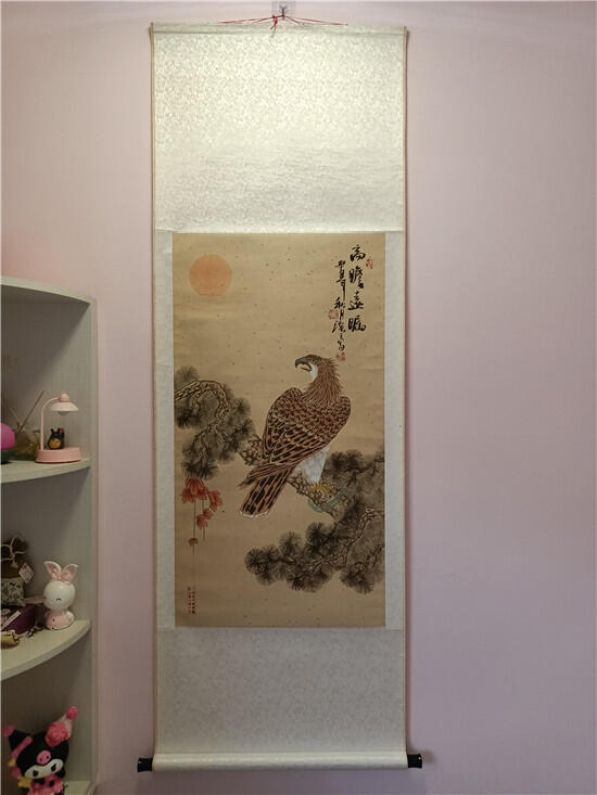 11、王随宁精品工笔国画《高瞻远瞩》中国当代书画艺术协会主席 已手工卷轴装裱 总宽60cm×总高178cm