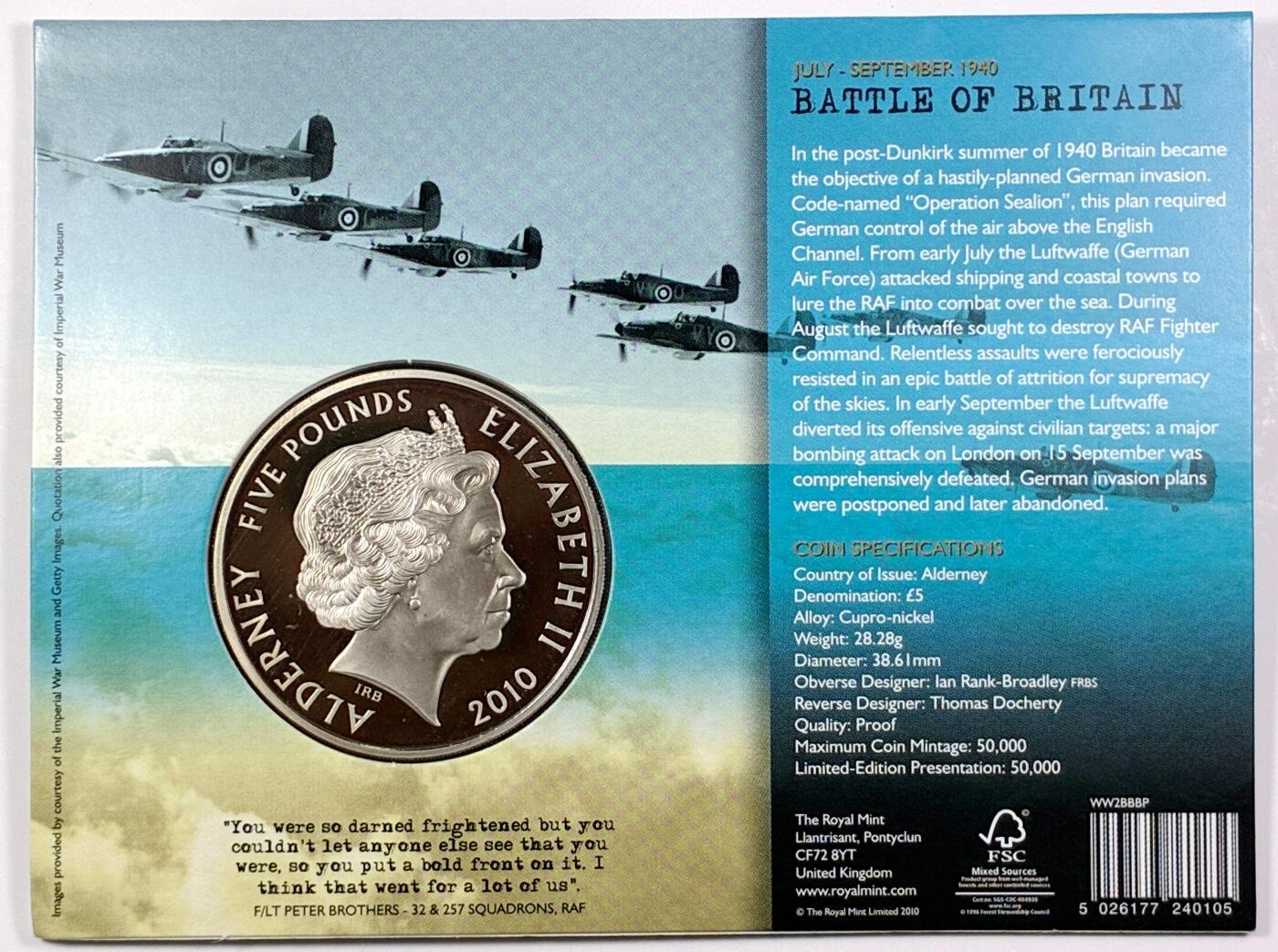 【雨安】【直播拍卖】【世界币章115期-裸币】2025-11-21 周五 19:30 保真 [现代钱币] Great Britain 英国 5镑 2010年 不列颠之战