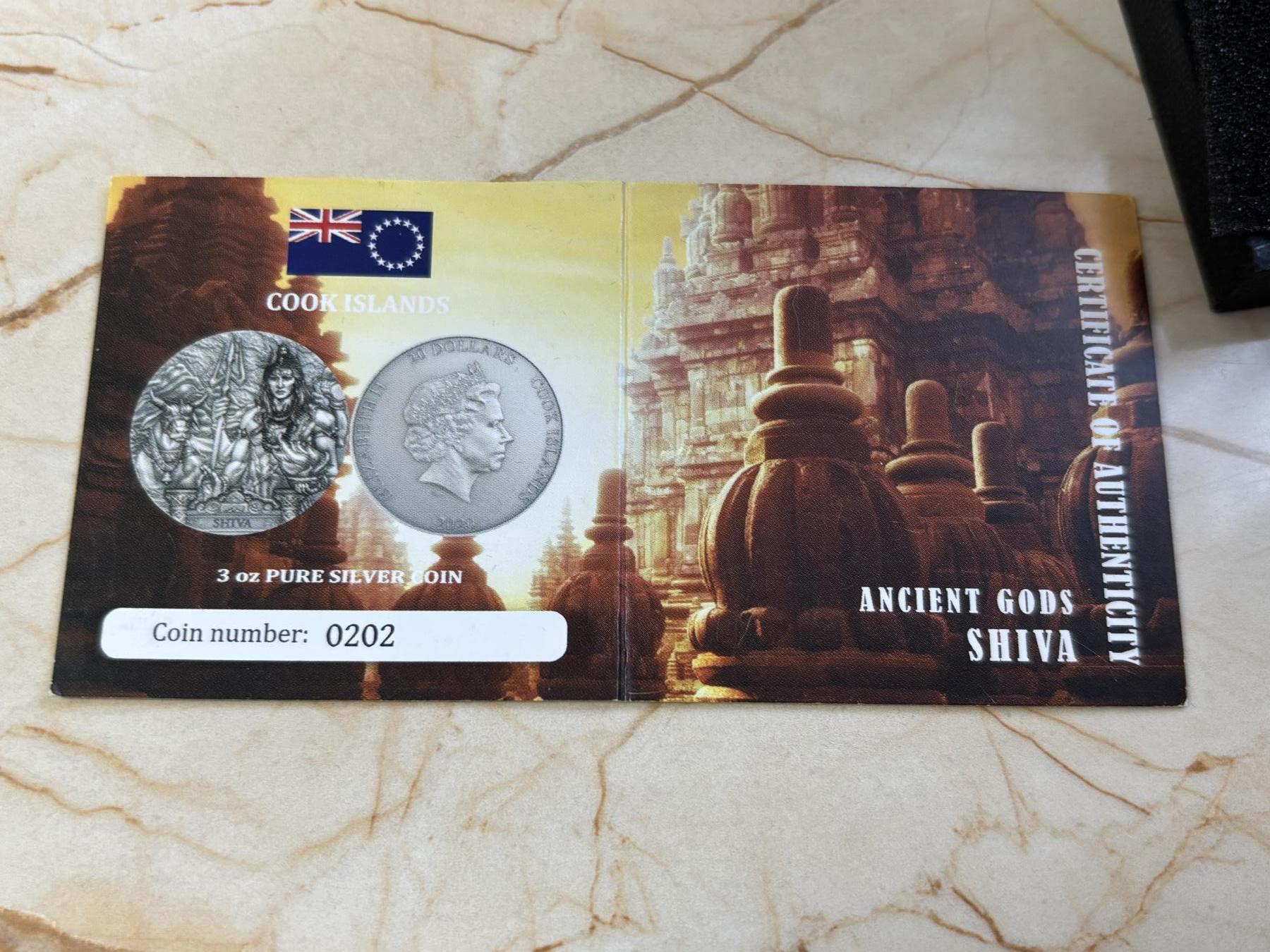 第182期拍卖 库克2020年世界之神系列4湿婆3盎司高浮雕纪念银币，999银，发行333枚