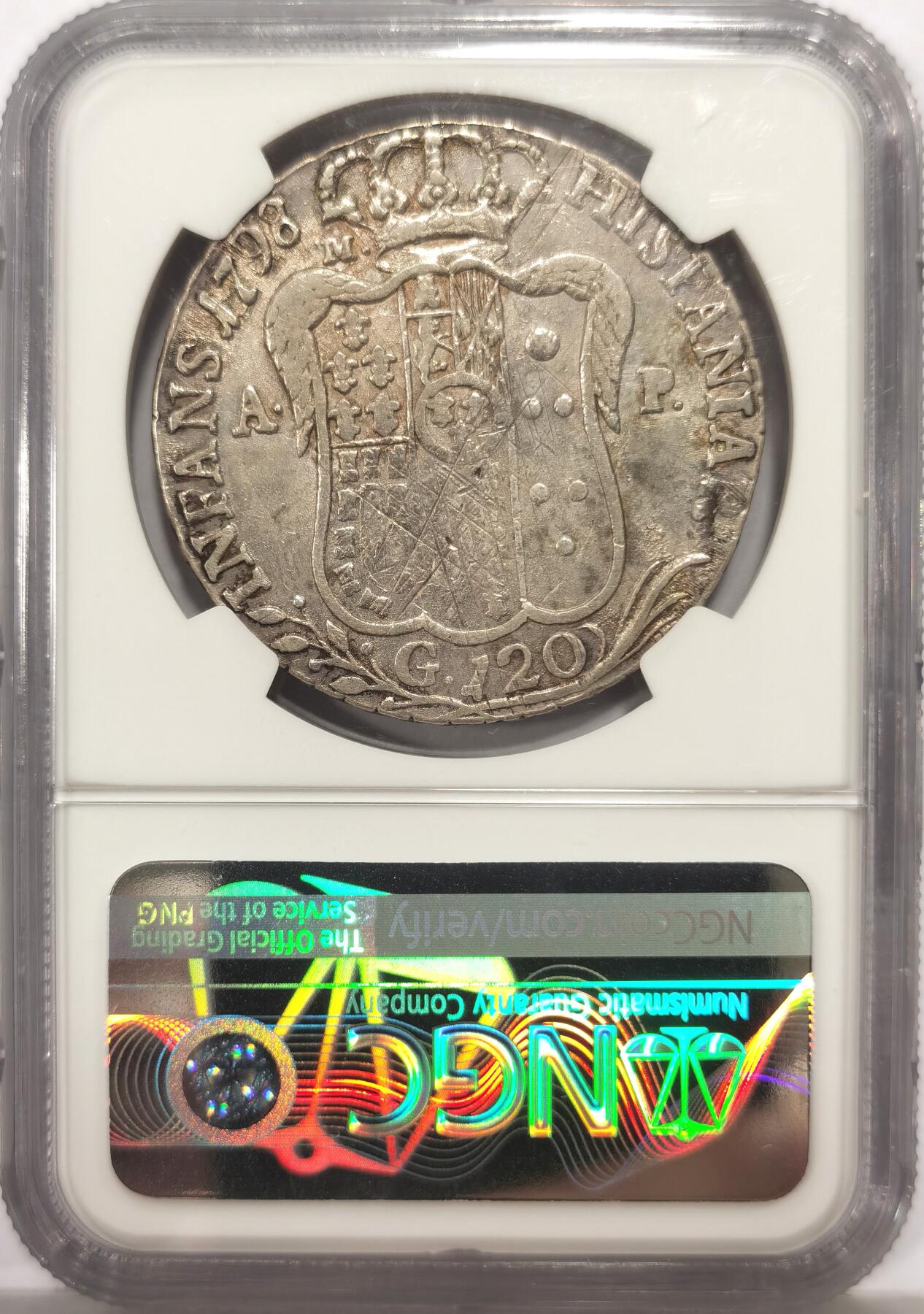 博洋堂世界钱币拍卖第147期（全场包邮） NGC VF 意大利那不勒斯与西西里1798年120G大银币，稀见品种