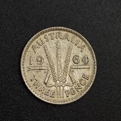 【淘币小摊】实时拍第八百零二拍   散币场   满百包邮可预留二周 每周一统一发货   - 澳大利亚1964年伊丽莎白二世3便士银币