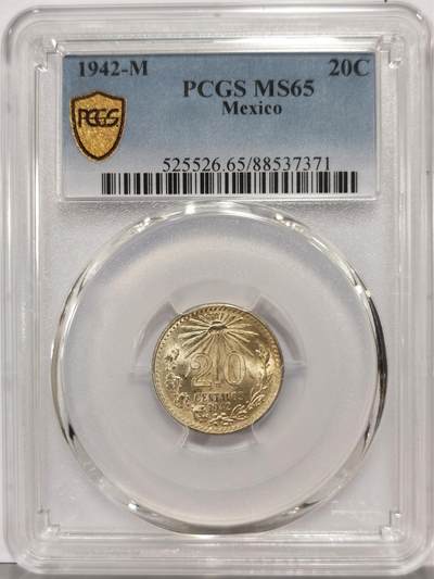 博洋堂世界钱币拍卖第147期（全场包邮） - PCGS MS65 墨西哥1942年鹰洋20分银币