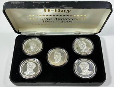 【雨安】【直播拍卖】【世界币章115期-裸币】2025-11-21 周五 19:30 保真 - [现代钱币] Cook Island 库克群岛 装帧 2004年 D-Day 银套币 5位二战期间的军政领导人 1盎司纯银/枚 共5枚 外盒有点掉皮