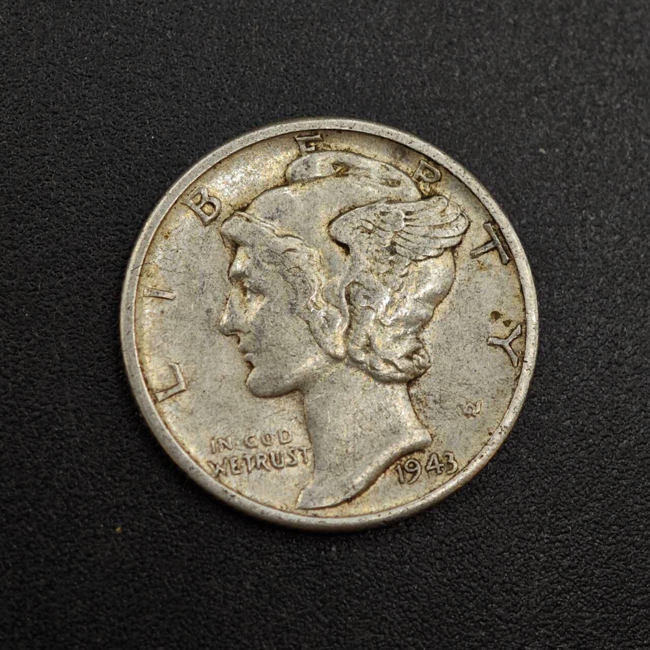 【淘币小摊】实时拍第八百零二拍   散币场   满百包邮可预留二周 每周一统一发货   美国1943年小飞人10分银币