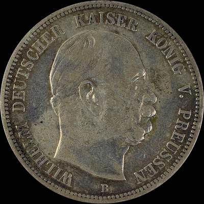 【雨安】【直播拍卖】【世界币章115期-裸币】2025-11-21 周五 19:30 保真 - [裸币德国] Germany 德国 帝国 普鲁士 5马克 威廉一世 1876年