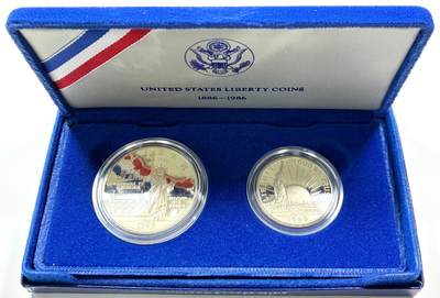 【雨安】【直播拍卖】【世界币章115期-裸币】2025-11-21 周五 19:30 保真 - [现代钱币] USA 美国 装帧 1986年 1美元 1/2美元 独立百年纪念银币 原盒原证