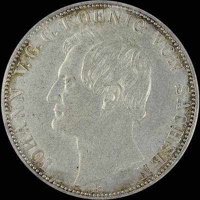 【雨安】【直播拍卖】【世界币章115期-裸币】2025-11-21 周五 19:30 保真 - [裸币德国] Germany 德国 德意志 2泰勒 Saxony萨克森 Thun.347 KM#1215 (1861) 约翰.双狮 1861年