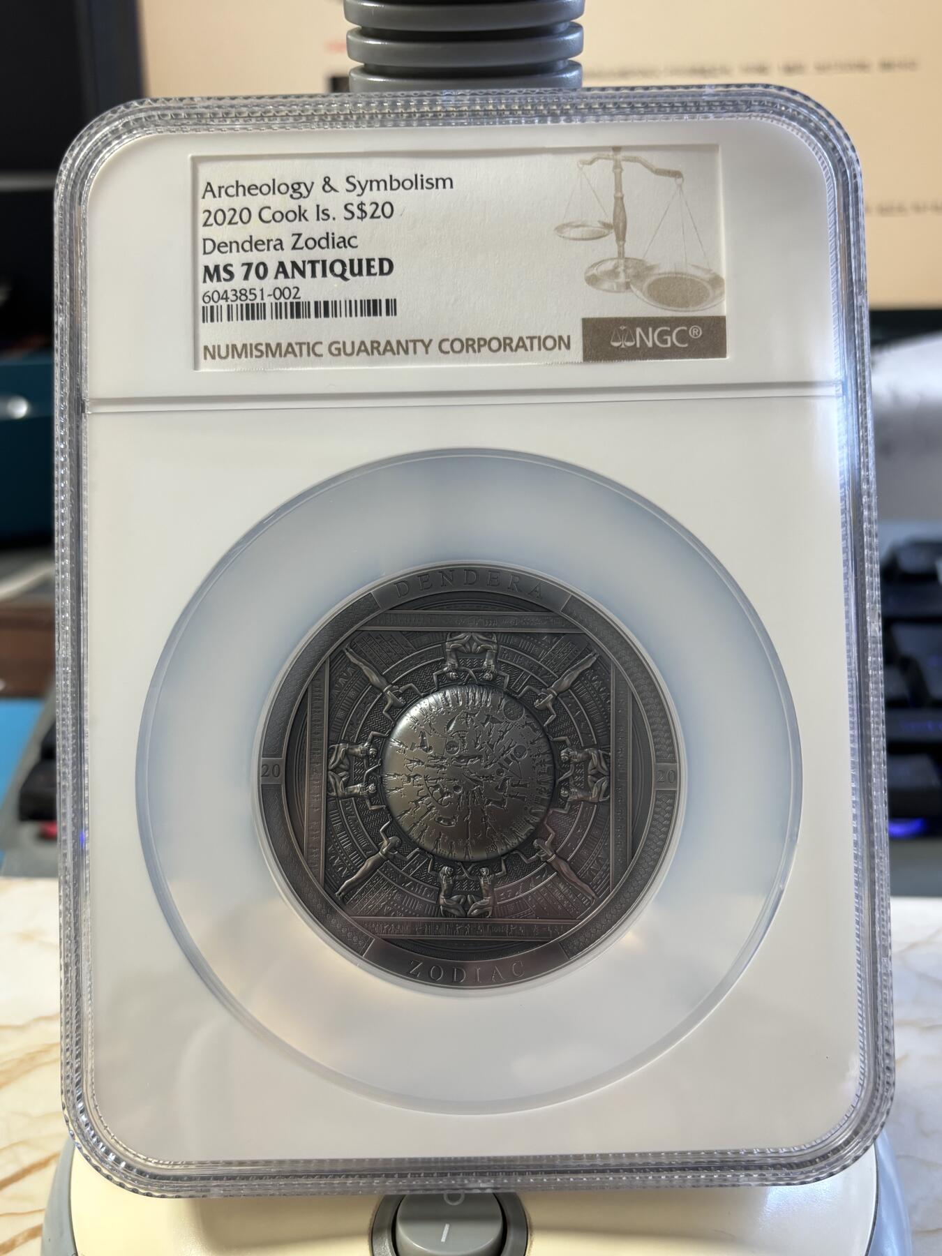 第182期拍卖 库克2020年考古学系列丹德拉神庙3盎司仿古银币NGC-MS70原盒证书，999银，发行333枚
