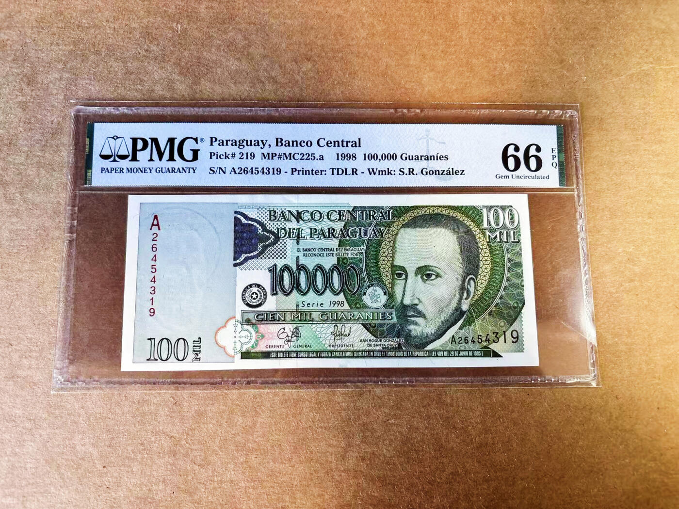 【Blue Auction】世界纸币精拍第753期——18级TOP拍卖/信誉/品质/专业/高效💫 巴拉圭 1998年10万瓜拉尼 PMG66EPQ
