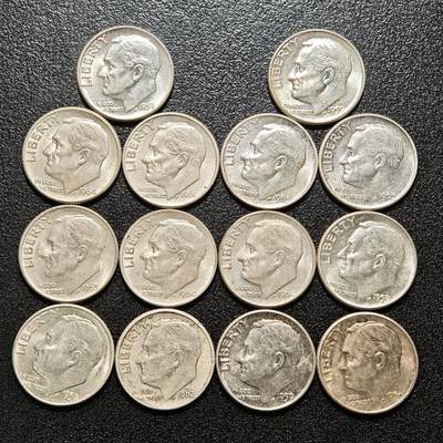 【德藏】世界币章拍卖第154期（拍品征集中~欢迎藏友联系） - 14枚一组 美国10分银币 直径约：17.7mm/枚；重约：2.5g/枚