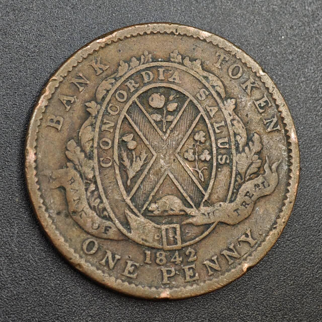 【淘币小摊】实时拍第八百零二拍   散币场   满百包邮可预留二周 每周一统一发货   加拿大蒙特利尔银行1842年一便士铜币代币