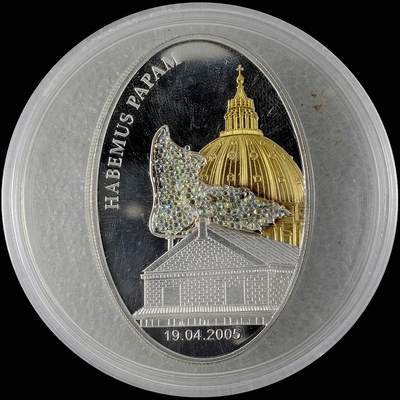 【雨安】【直播拍卖】【世界币章115期-裸币】2025-11-21 周五 19:30 保真 - [现代钱币] Liberia 利比里亚 5元 2005年 我们有教宗了 异形彩银镶嵌银币