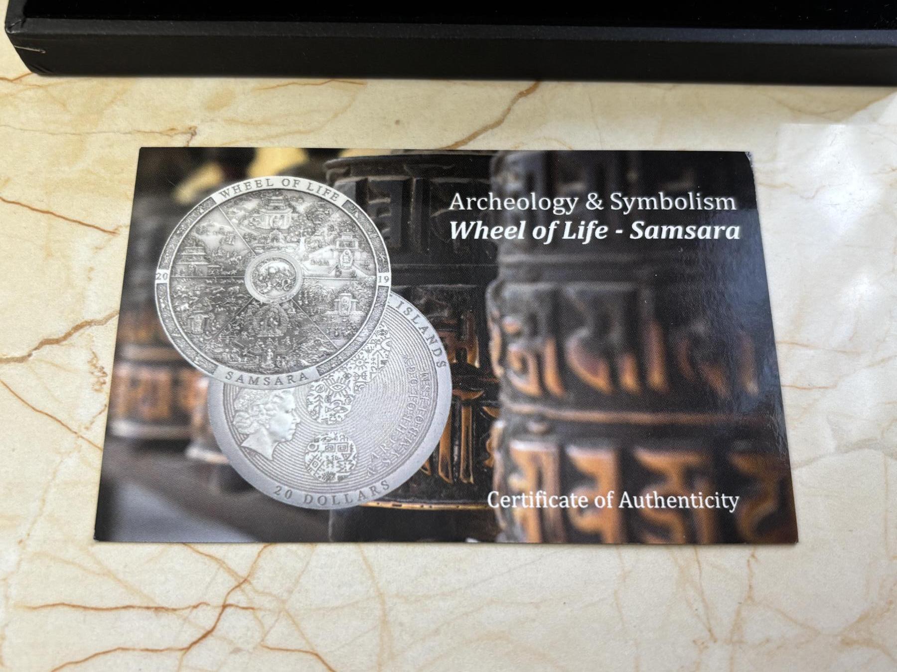 第182期拍卖 库克2019年考古生命之轮高浮雕仿古3盎司纪念银币，999银，发行333枚，盒子有破