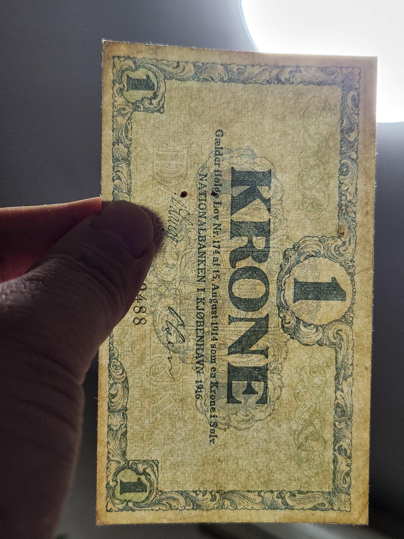 11月23号晚上8点 外国纸币自动截拍第63场 丹麦1916年1克朗极美品原票稀少