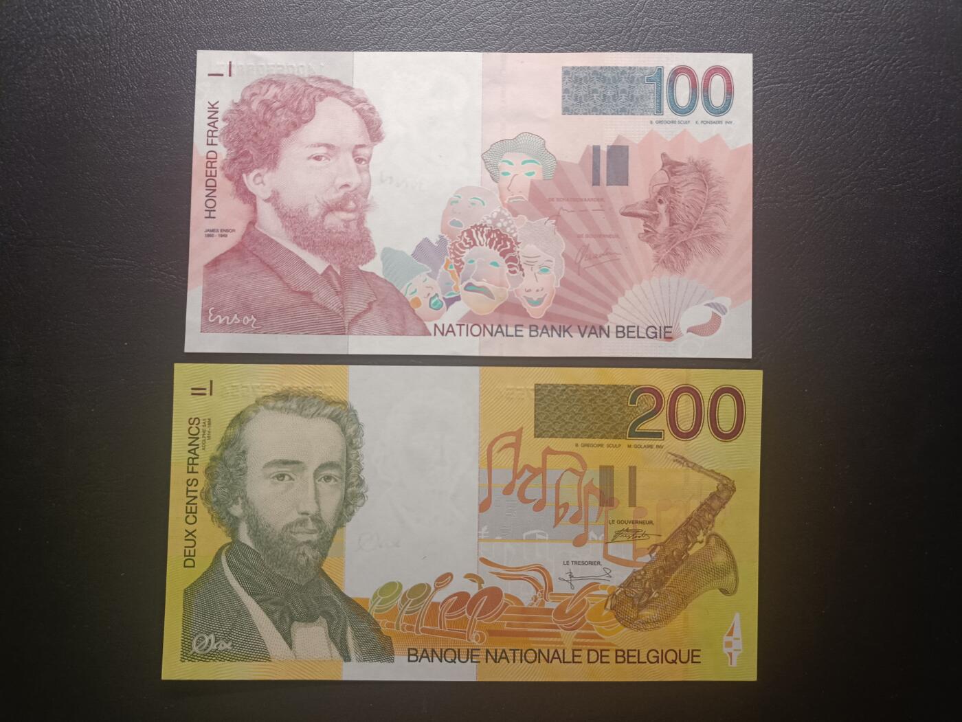 2025十一月第五期，总第203期 【地】比利时套钞批量两张UNC，剧作家詹姆斯.恩索尔和萨克斯管发明者