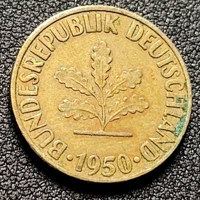 泉币菌-第134场-精品福利场 - 1950年 德国 10芬尼 铁芯镀黄铜硬币 五叶橡树 21.5毫米 