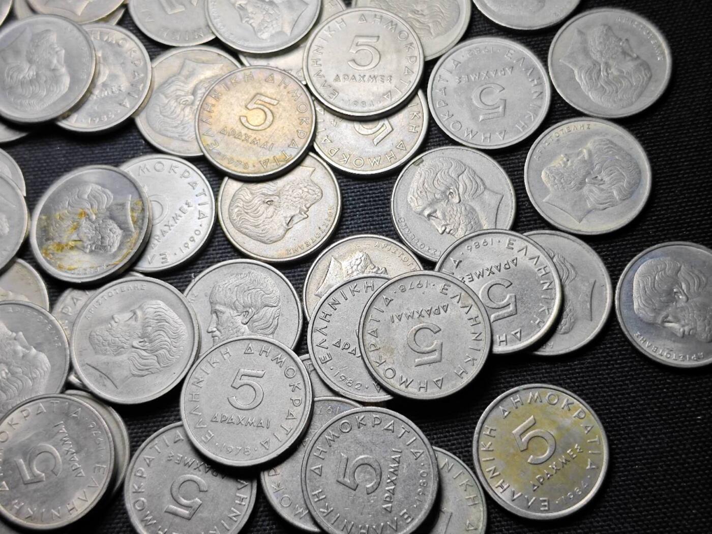 KK钱币收藏小铺 （套币 好品/批量散币 银币）专场  2月预留时间 周末发货  希腊5德拉克马一组100枚！