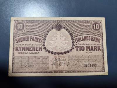 11月23号晚上8点 外国纸币自动截拍第63场 - 芬兰大公国1909年10马克 极少