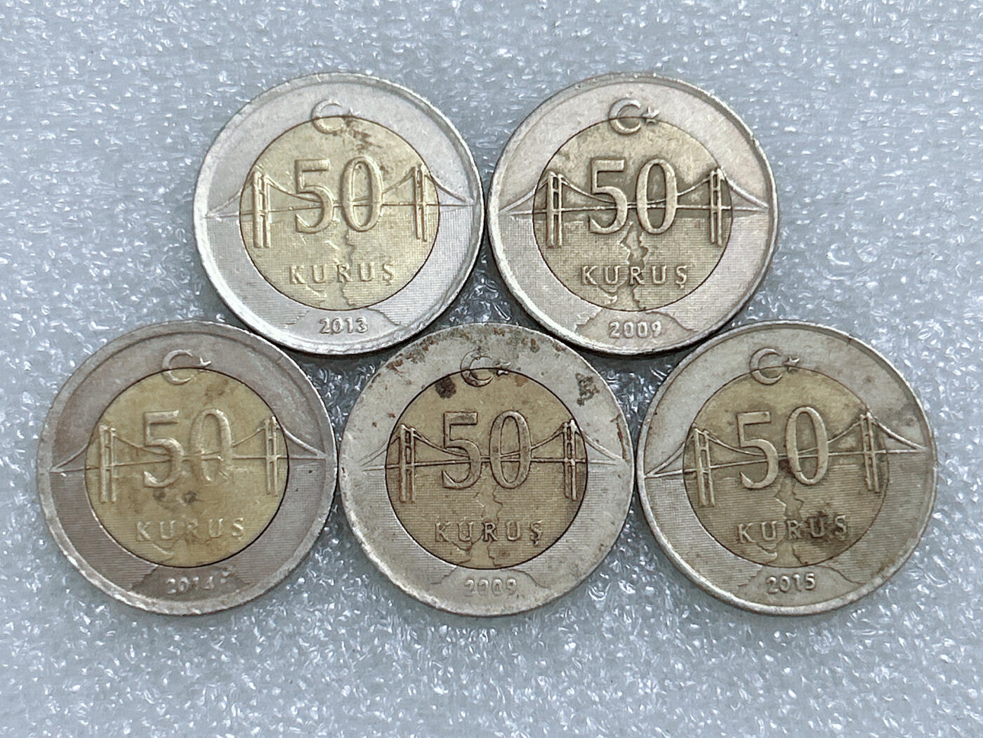 第一海外回流一元起拍收藏 散集专场  第270期 土耳其50库鲁双色币 5枚