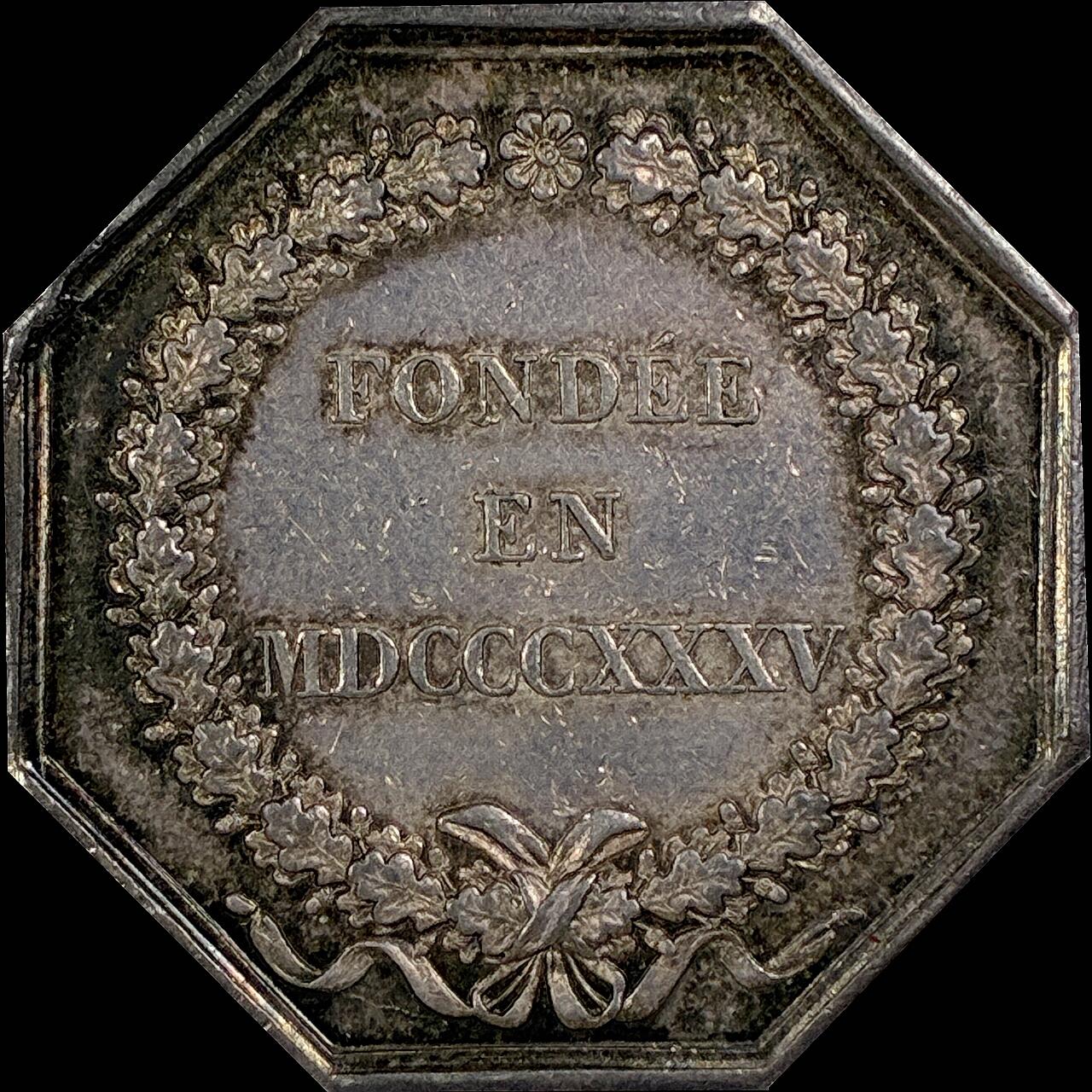 【雨安】【直播拍卖】【世界币章115期-裸币】2025-11-21 周五 19:30 保真 [章] France 章 法国 八角 1835年 里昂市银行 八角银章 12.2克