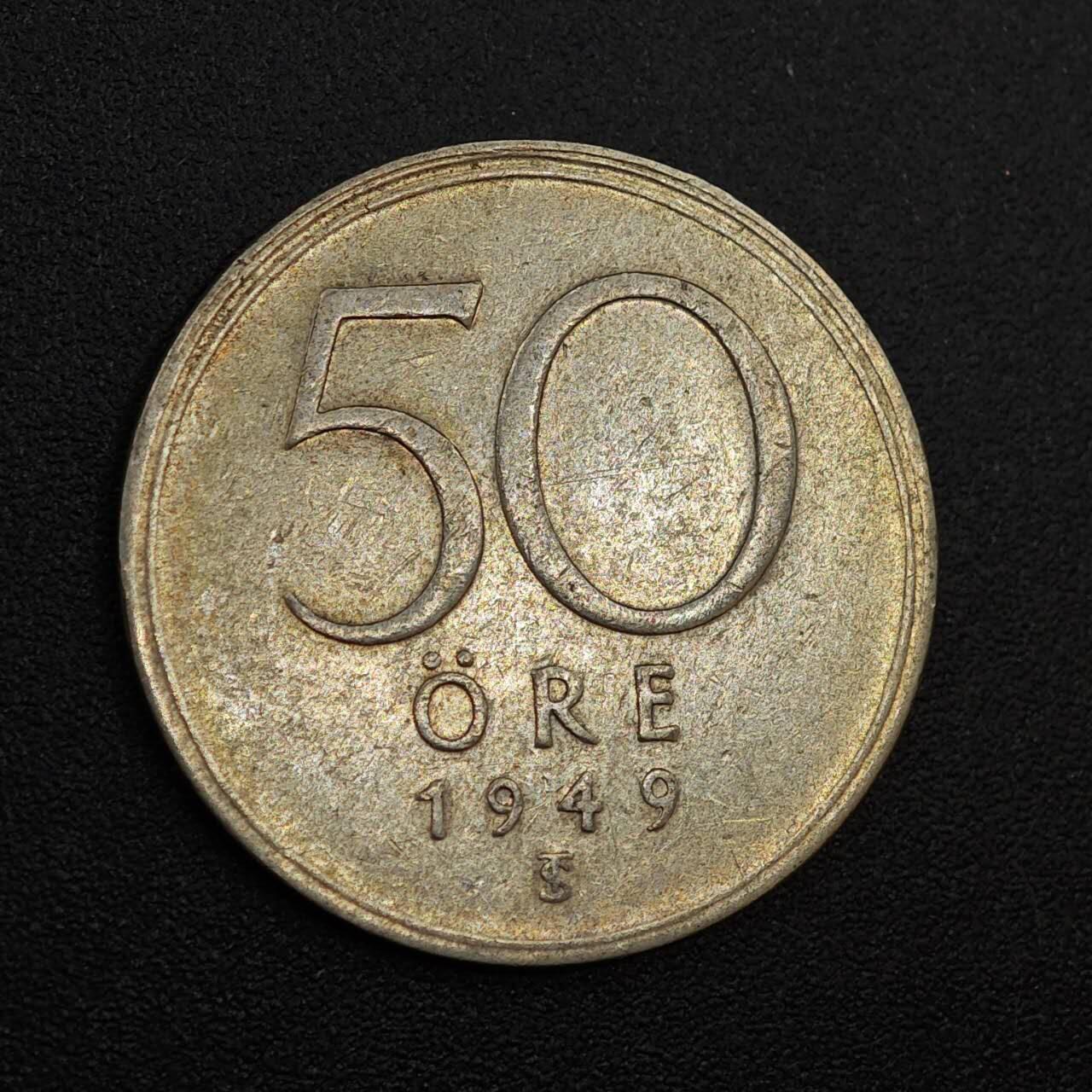 【淘币小摊】实时拍第八百零二拍   散币场   满百包邮可预留二周 每周一统一发货   瑞典1949年50欧尔银币