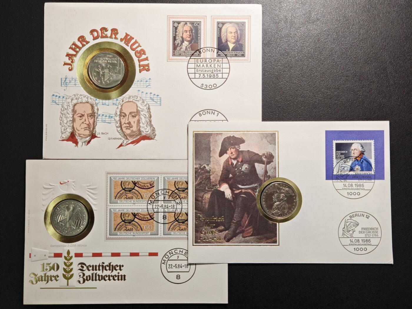 【德藏】世界币章拍卖第154期（拍品征集中~欢迎藏友联系） 3枚一组 德国马克邮币封 装帧精美