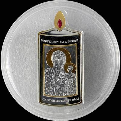 【雨安】【直播拍卖】【世界币章115期-裸币】2025-11-21 周五 19:30 保真 - [现代钱币] Cook Island 库克群岛 5元 2006年 教皇本笃十六世在波兰 异形彩银镶嵌银币