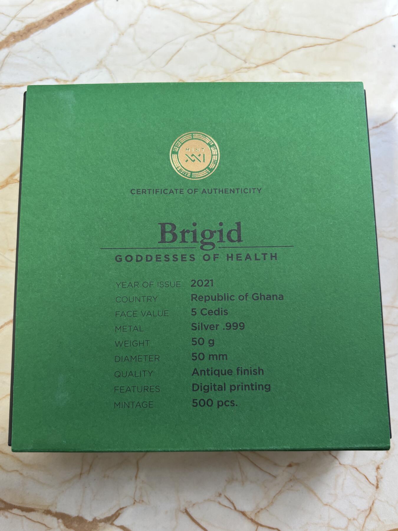 第182期拍卖 加纳2021年健康女神系列5布里奇德彩色纪念银币，999银，发行500枚