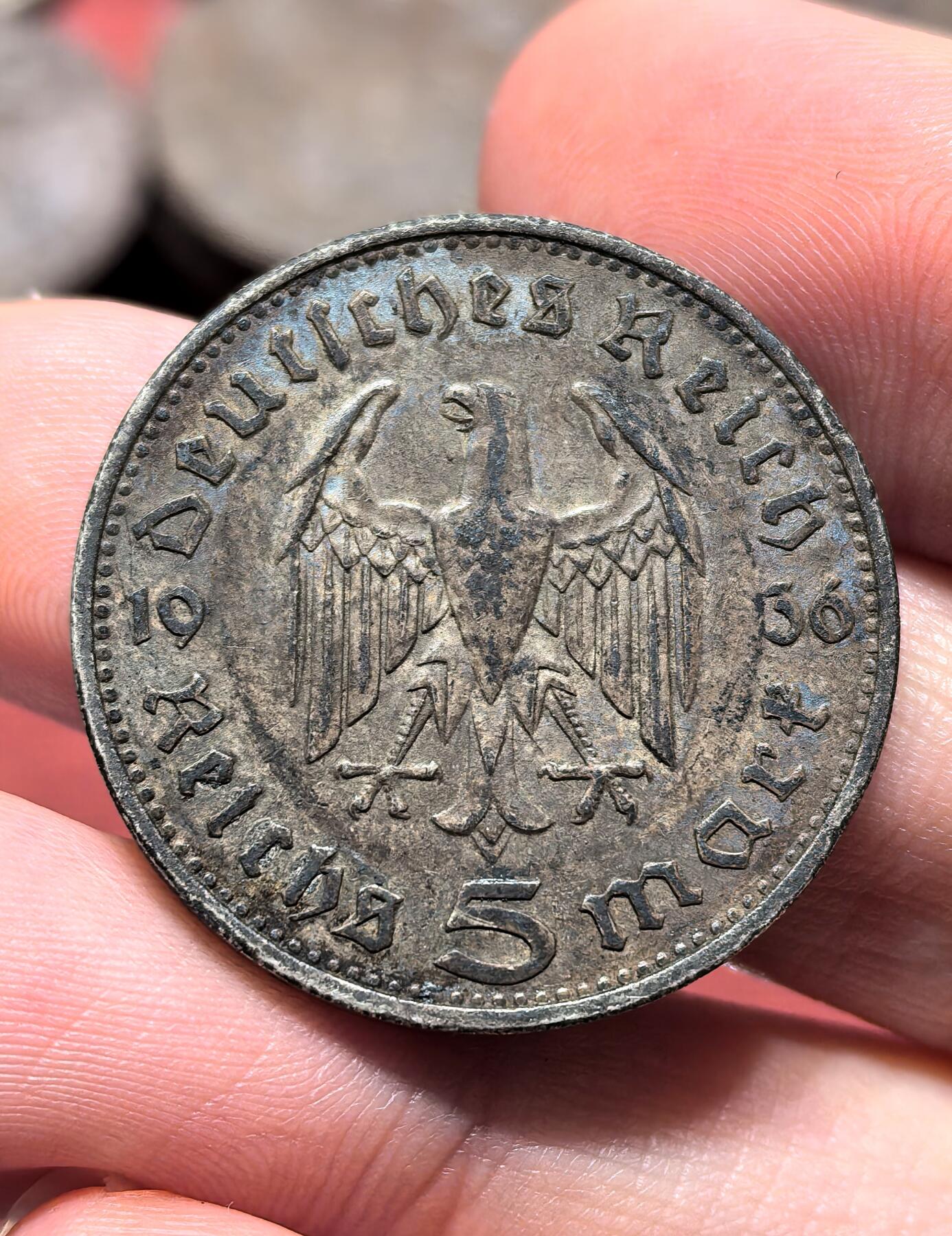 南宋泉阁俄币 外币 国币 专场第十九期 【送拍无额外佣金】 德国 第三帝国 1936年 兴登堡头像5马克银币 鹰版 原味好品 老包浆