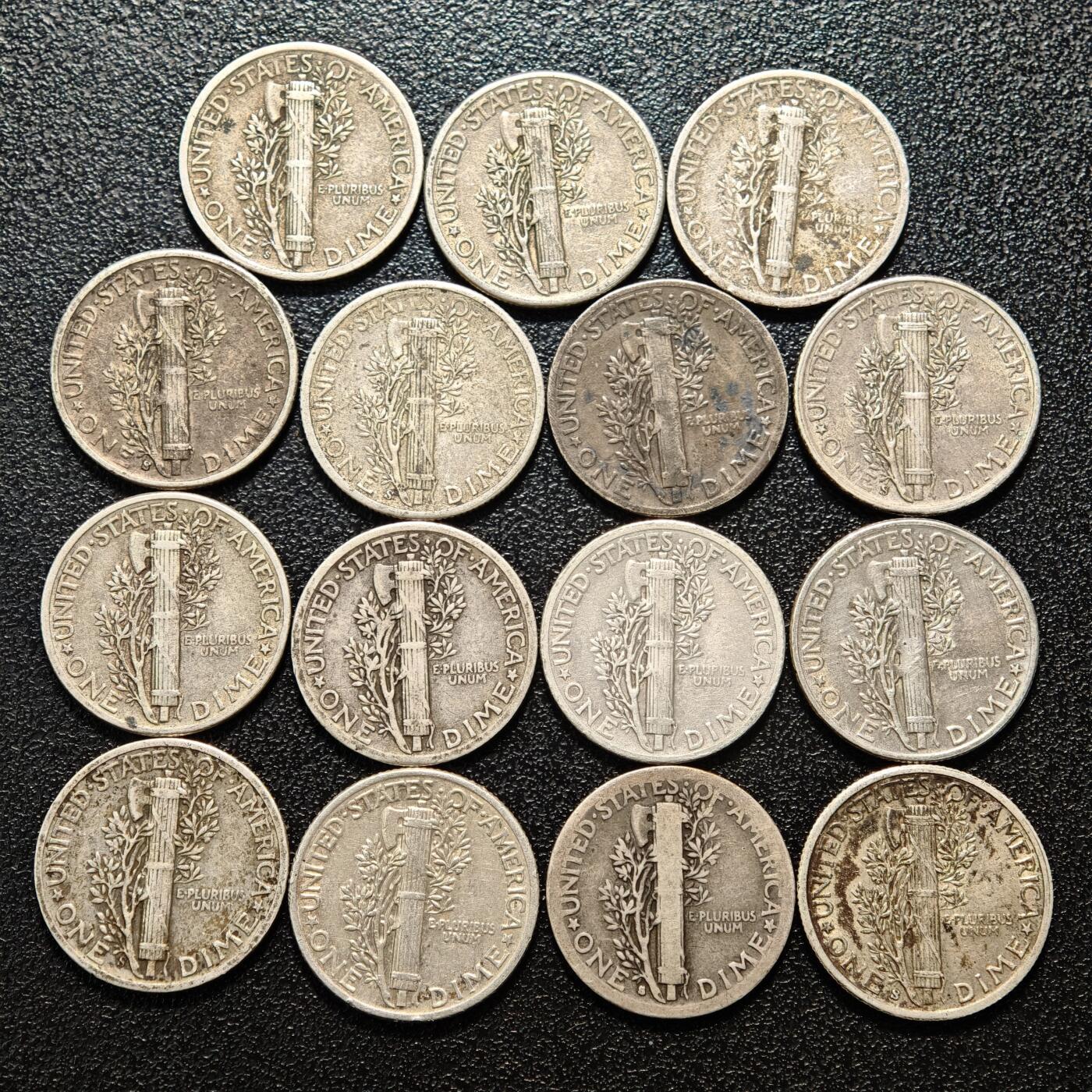 【德藏】世界币章拍卖第154期（拍品征集中~欢迎藏友联系） 15枚一组 美国10分银币 直径约：17.8mm/枚；重约：2.5g/枚