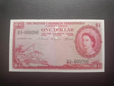 2025十一月第五期，总第203期 - 英属加勒比领地（现东加勒比共同体）1964年1元AUNC，大皇冠女王和各构成殖民地徽章