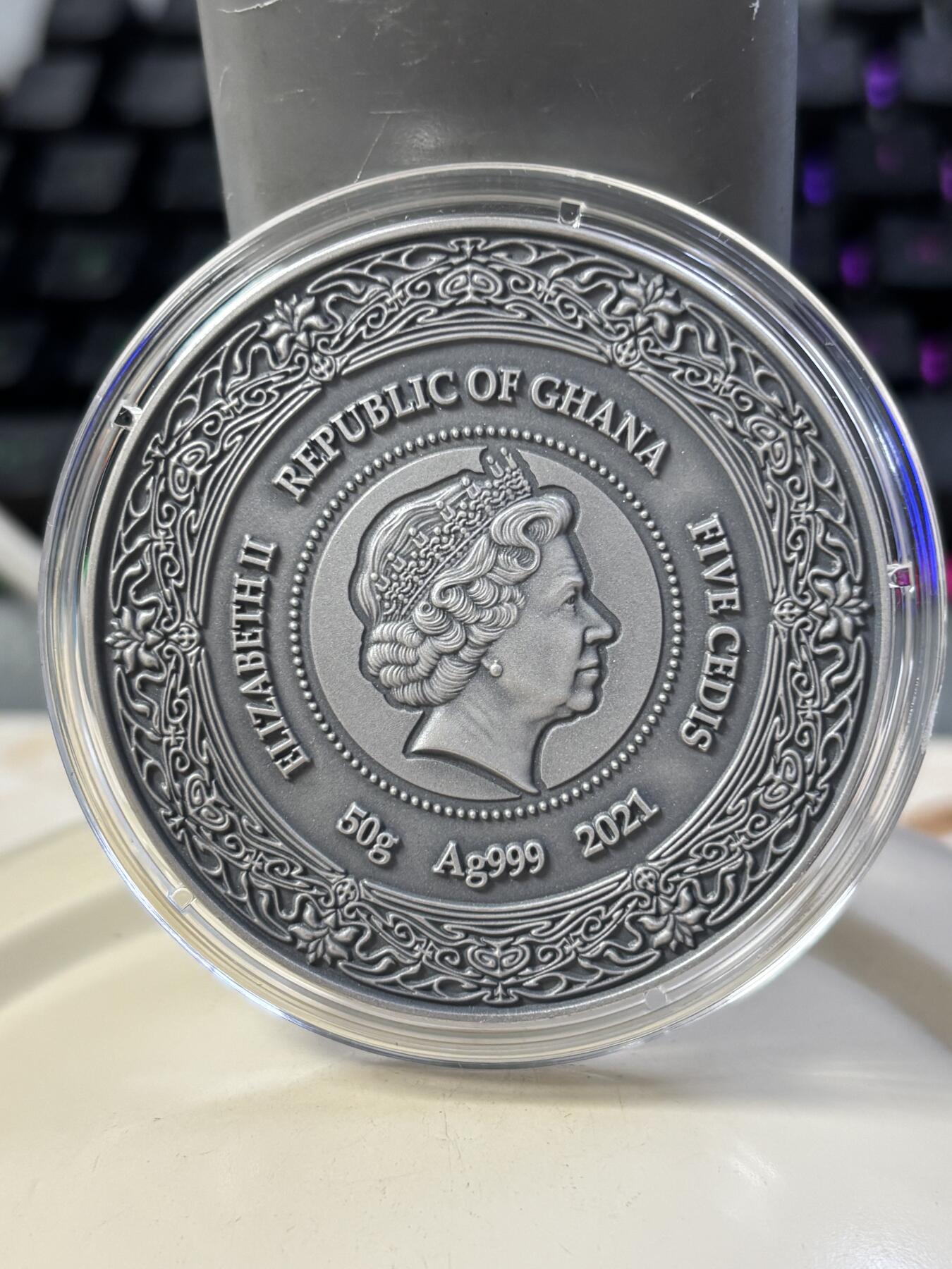 第182期拍卖 加纳2021年健康女神系列4玛雅伊克舍尔女神彩银币，999银，50克，发行500枚