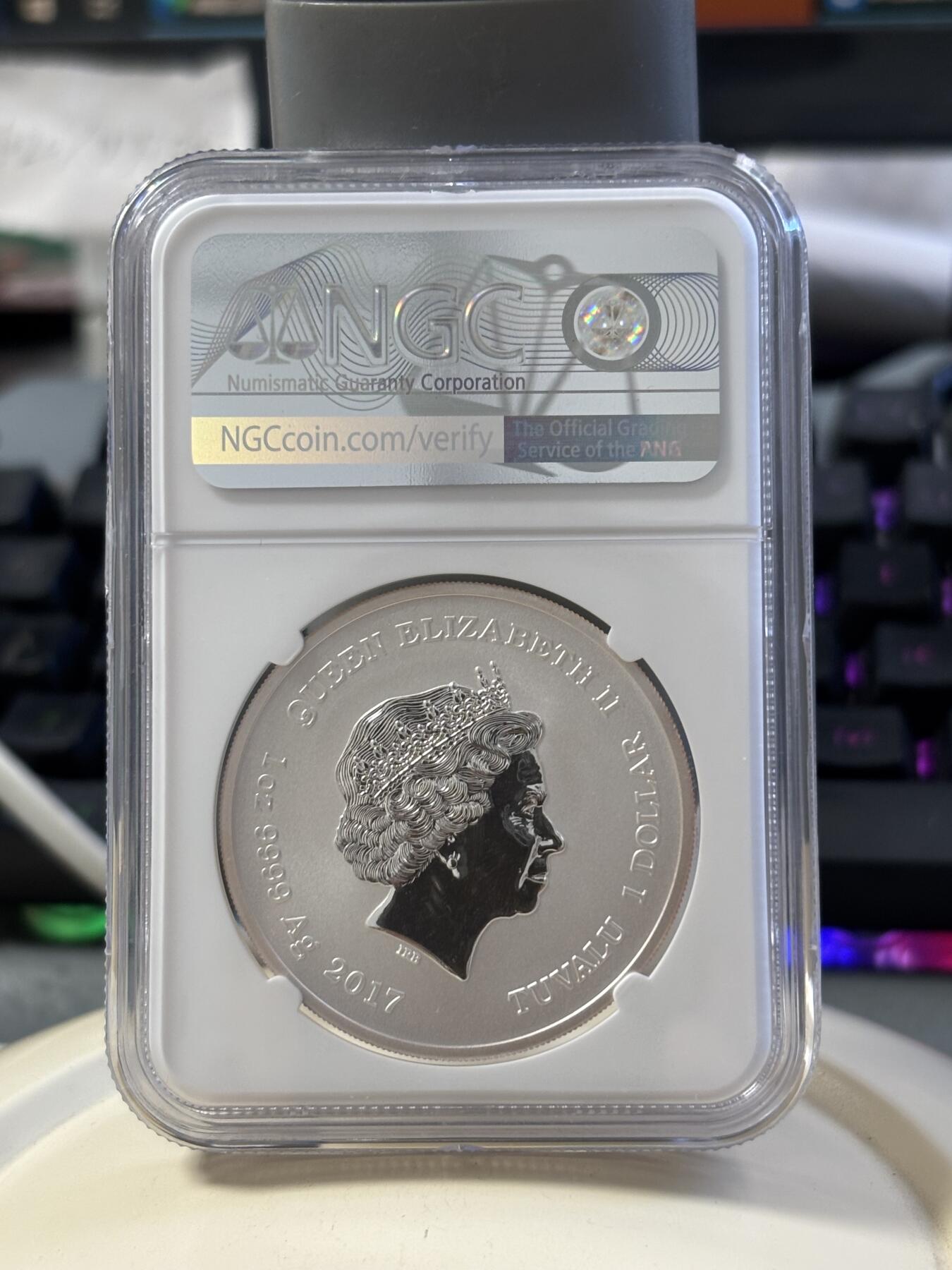 第182期拍卖 图瓦卢2017年漫威超级英雄蜘蛛侠纪念银币NGC-MS70，9999银，发行50000枚