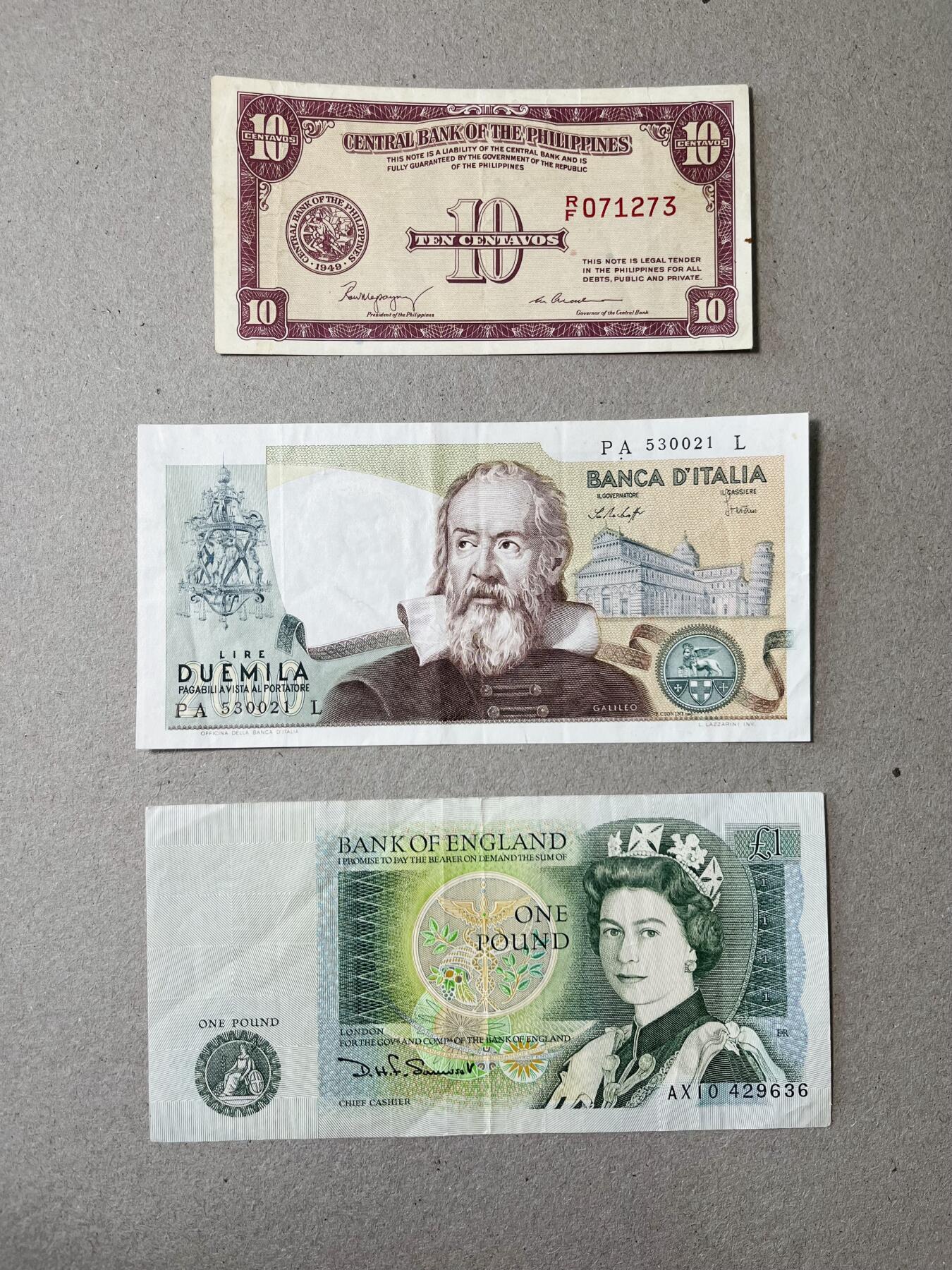 【礼羽收藏】🌏世界钱币拍卖第113期 菲律宾10分（稀缺少见），意大利2000里拉伽利略，英国D序列1英镑牛顿，品相如图