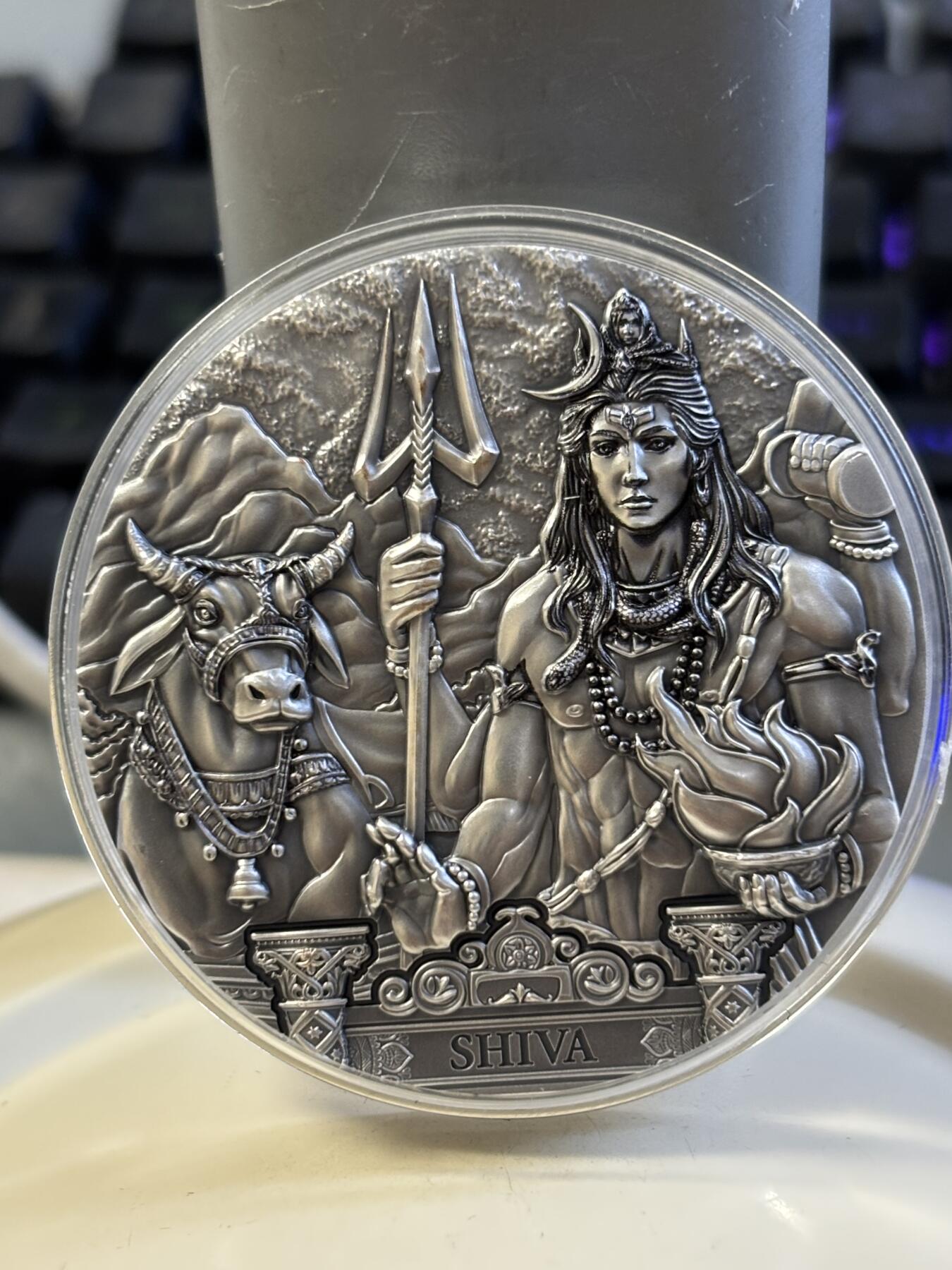 第182期拍卖 库克2020年世界之神系列4湿婆3盎司高浮雕纪念银币，999银，发行333枚