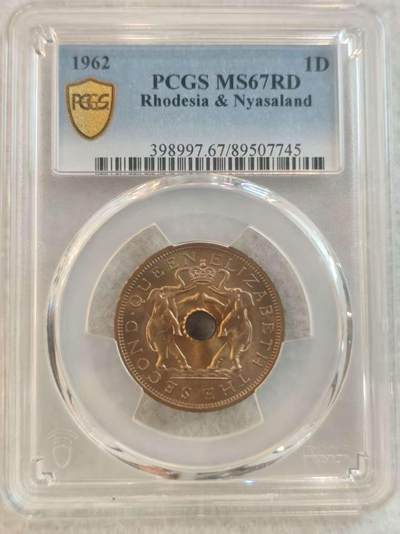 G&W世界散币，银币处理专场（第37场） - PCGS-MS67RD  罗德西亚和尼亚萨兰1962年1分