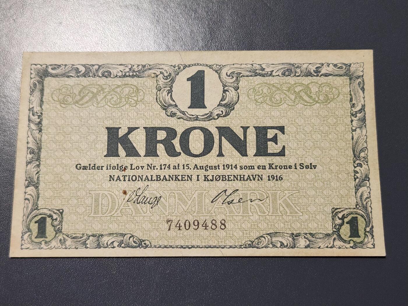 11月23号晚上8点 外国纸币自动截拍第63场 丹麦1916年1克朗极美品原票稀少