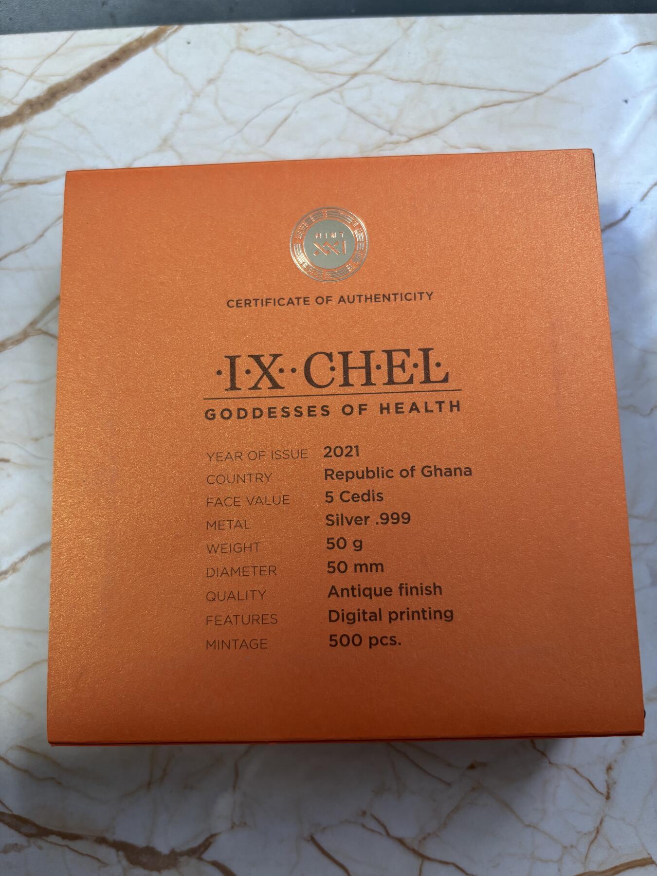 第182期拍卖 加纳2021年健康女神系列4玛雅伊克舍尔女神彩银币，999银，50克，发行500枚