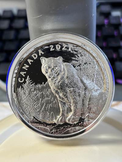第182期拍卖 - 加拿大2021年美洲狮多层雕刻立体镂空105.6克纪念银币，9999银，发行1500枚