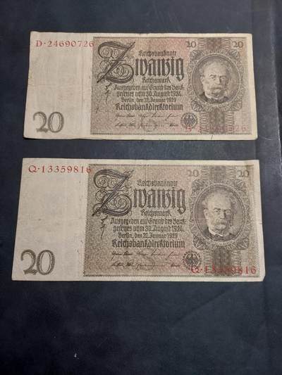 博彦收藏   11月24日 8点 钱币专场 - 1929德国20马克2张 流通品