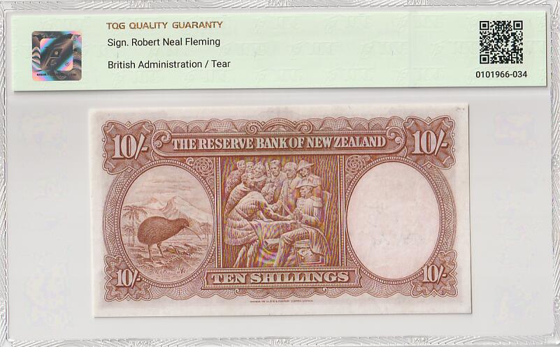 2025十一月第五期，总第203期 新西兰1957版10先令TQG45分，后期战后签名版本，库克船长和唐怀伊条约