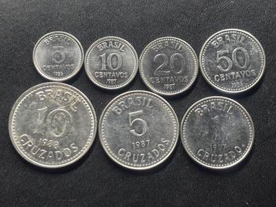 邮泉阁限时拍卖第三十六场 美洲硬币专场（硬币在国外。请付邮费6元。） - 巴西1986-1988年7枚