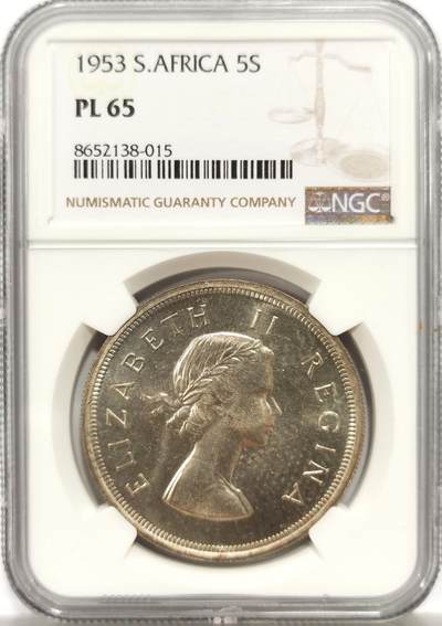 博洋堂世界钱币拍卖第147期（全场包邮） - NGC PL65 英属南非1953年伊丽莎白二世5先令大银币 高分好品