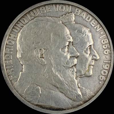 【雨安】【直播拍卖】【世界币章115期-裸币】2025-11-21 周五 19:30 保真 - [裸币德国] Germany 德国 帝国 J.035 巴登 5马克 (1906) 金婚 1906年