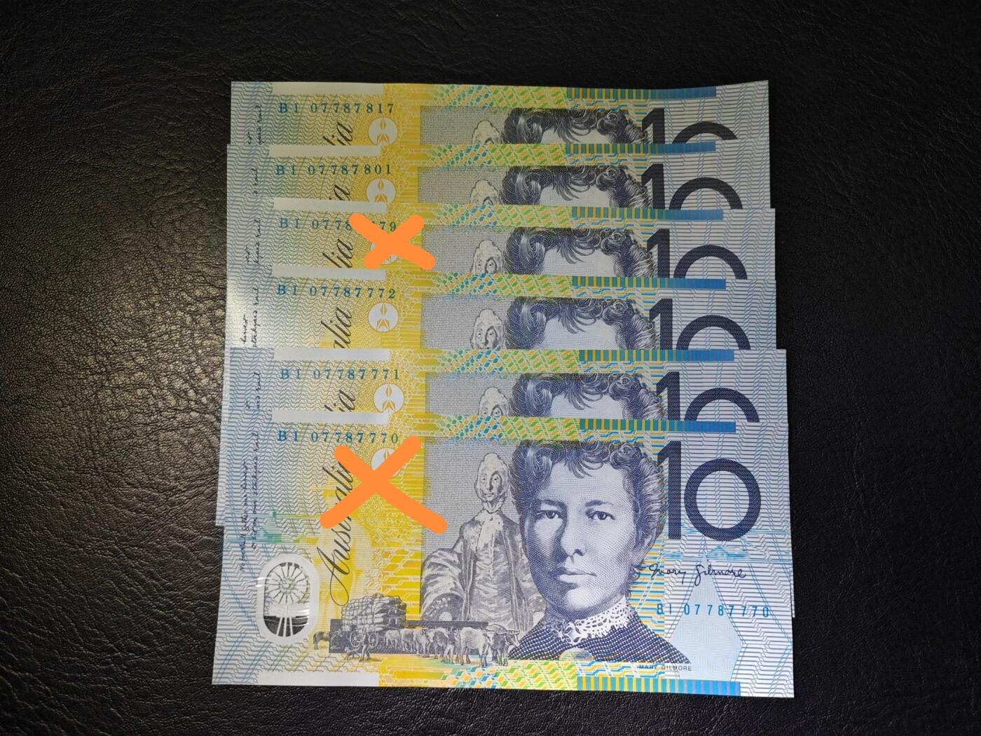 澳大利亚  2007年 10元 塑料钞 无4靓号 全新UNC 单价