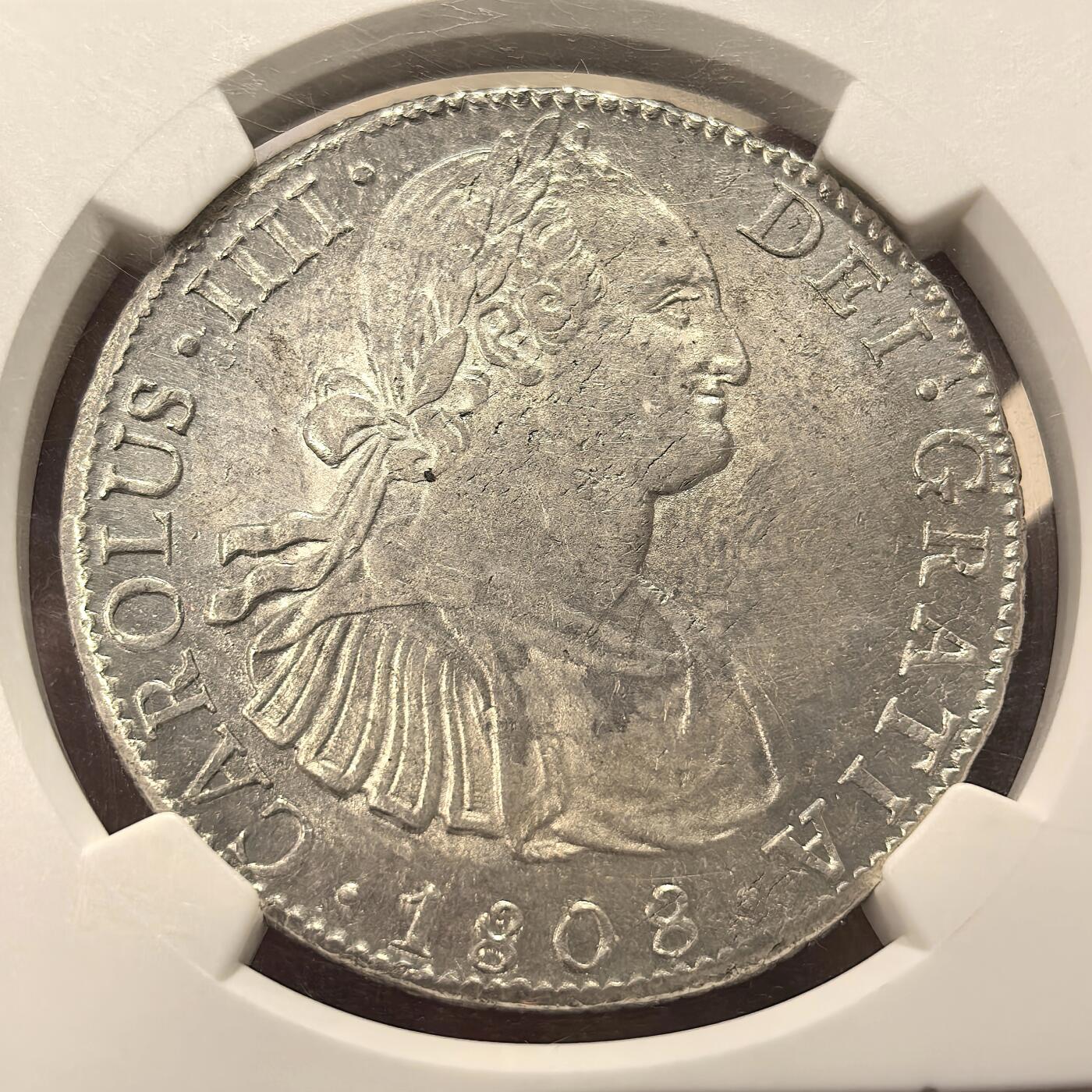 博洋堂世界钱币拍卖第147期（全场包邮） NGC MS63 墨西哥卡洛斯四世双柱1808MO TH 转光好状态