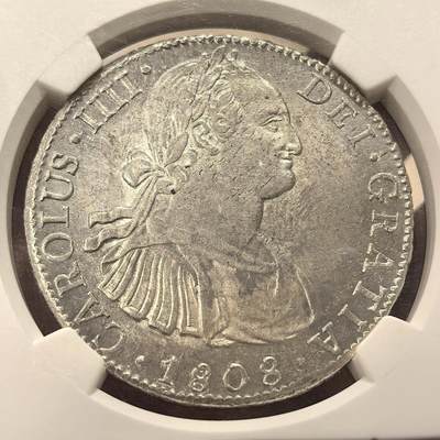博洋堂世界钱币拍卖第150期（全场包邮） NGC MS63 西属墨西哥1808年MO TH卡洛斯四世双柱银币，打制优秀，银光闪闪，MS63是双柱的一道坎，价格远胜62