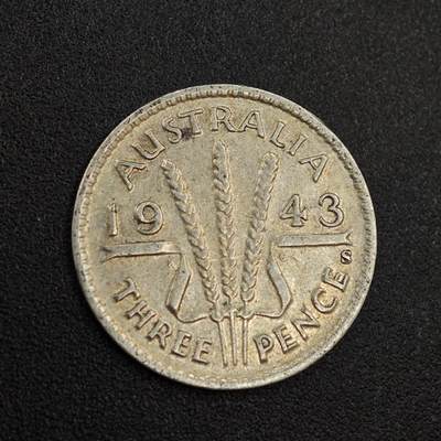 【淘币小摊】实时拍第八百零二拍   散币场   满百包邮可预留二周 每周一统一发货   - 澳大利亚1943年乔治六世3便士银币